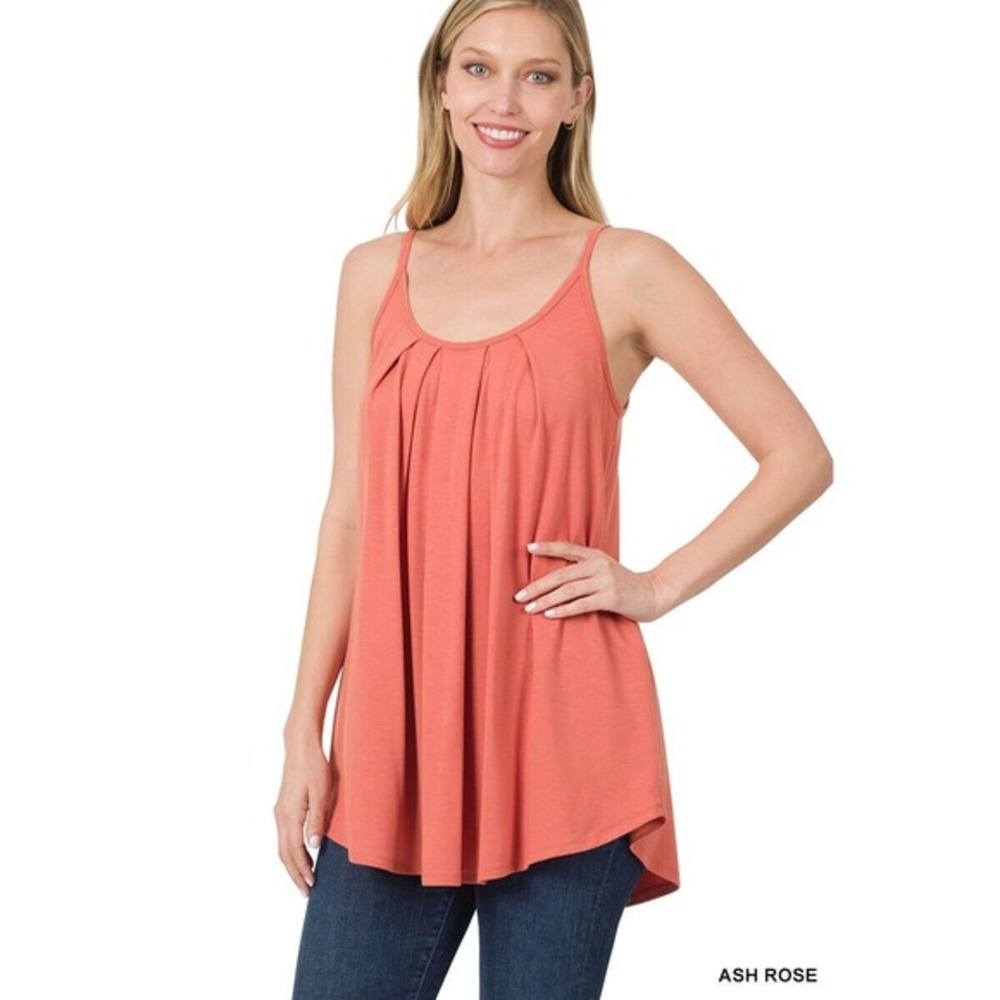 Women's‎ Sleeveless Tank Top Pleated Flowy Tunic Cami Top Ash Rose Size X-Large